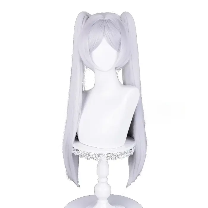Anime Frieren Cosplay perruque argent blanc deux queues de cheval résistant à la chaleur perruques de cheveux synthétiques