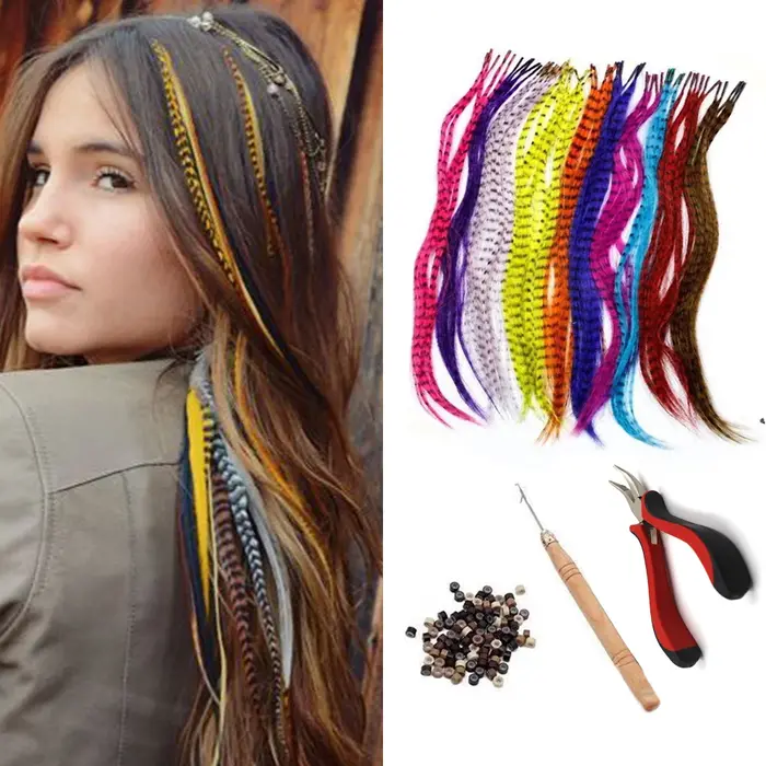 Extensions de Cheveux Synthétiques Colorés I-Tip en Fausse Plume