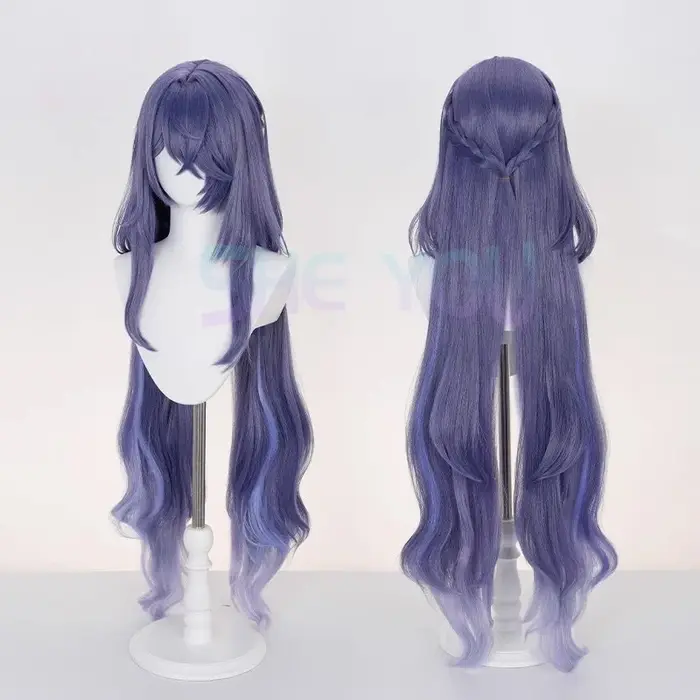 Perruque de Cosplay Anime Lauma 100cm, perruque mixte gris bleu violet, cheveux synthétiques résista