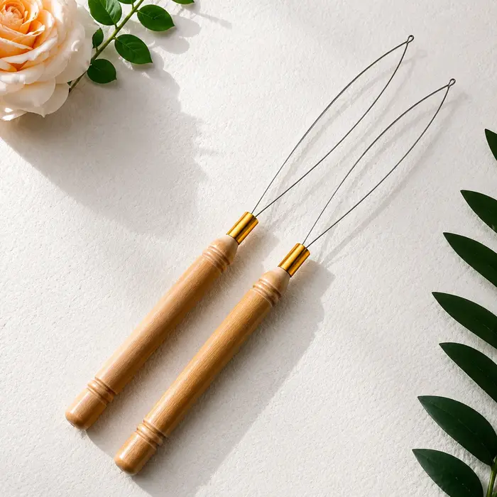 Outil de crochetage à manche en bois DIY pour extensions de cheveux