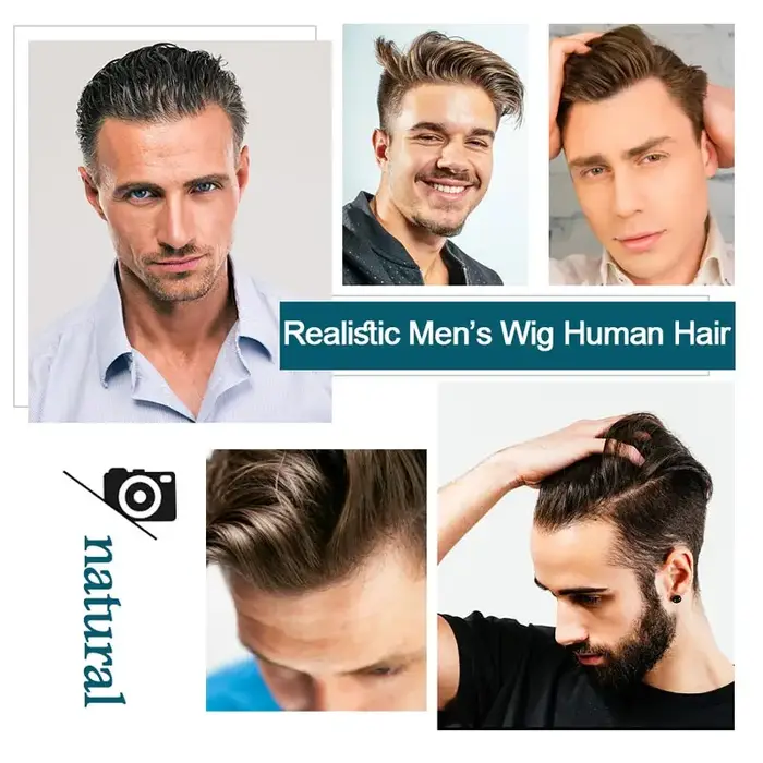 Prothèse capillaire pour homme ultra-fine 0,03 mm, indétectable, réaliste, en cheveux humains, systè