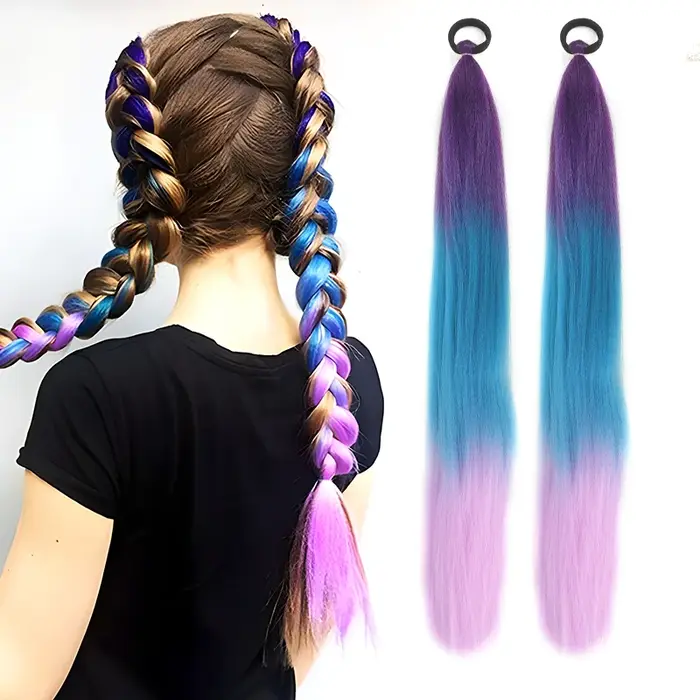 LUPU Extension de queue de cheval synthétique avec bandeau élastique pour cheveux 26 "longue