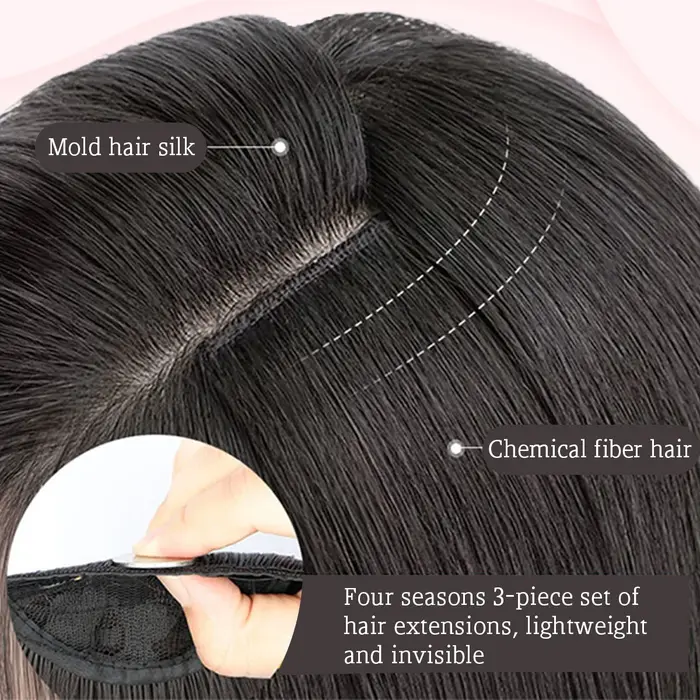 Tecinvisible-Perruque synthétique 16-24 pouces pour femme, extension capillaire, trois raides pour augmenter le volume des cheveux