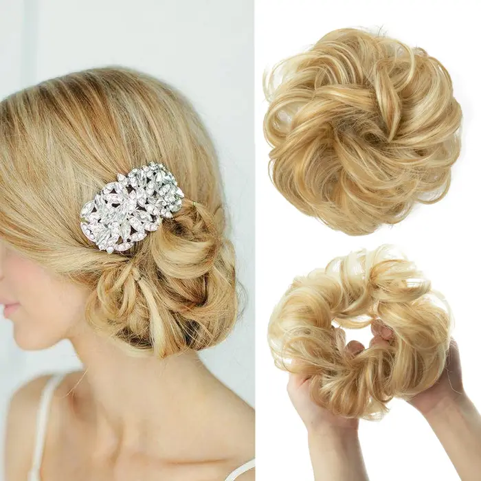 Extensions de Chignon synthétiques bouclés en désordre, chouchous élastiques, Chignon synthétique Do