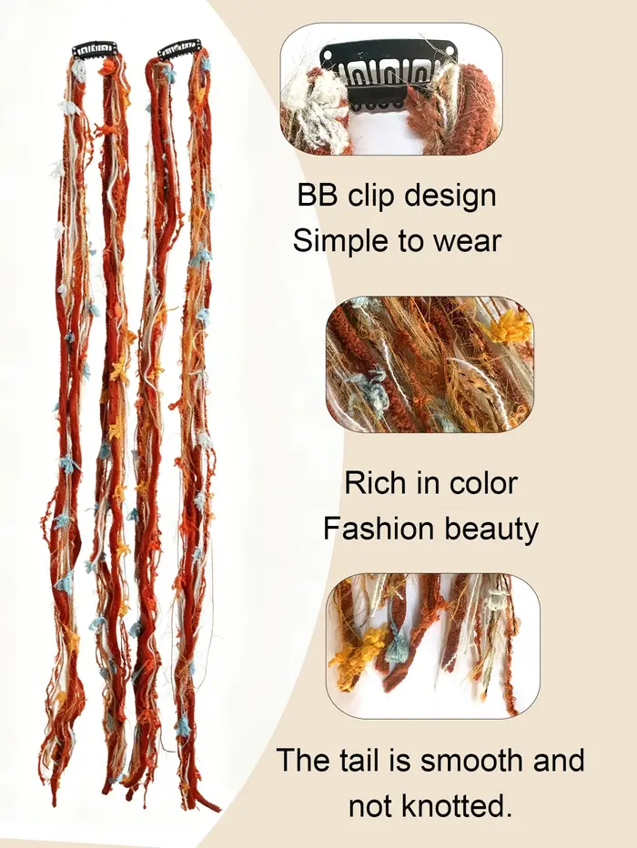 Extensions de cheveux tressées à la main colorées de 24 pouces, à clipser, en cheveux naturels, dreadlocks, accessoires de cheveux bohèmes