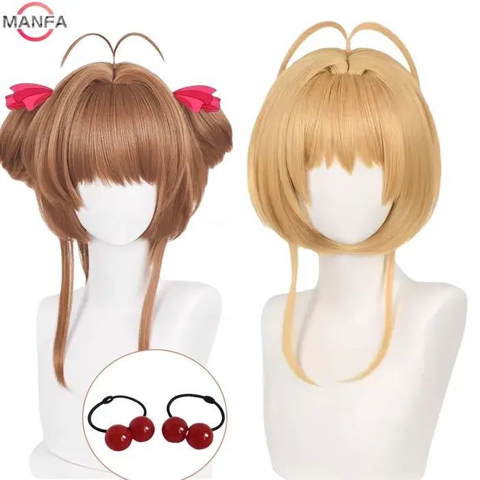 Perruque de Cosplay Anime Sakura Kinomoto, perruque courte de 46cm pour femmes et filles, cheveux sy