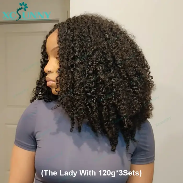 K ​ Inky bouclés Crochet Extensions de cheveux humains Afro crépus pré-séparés sans noeuds