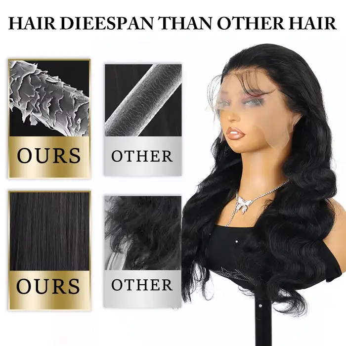 30 40 pouces vague de corps dentelle avant perruques brésilien cheveux humains pré plumé noir 200 densité 13x6 Hd Transp