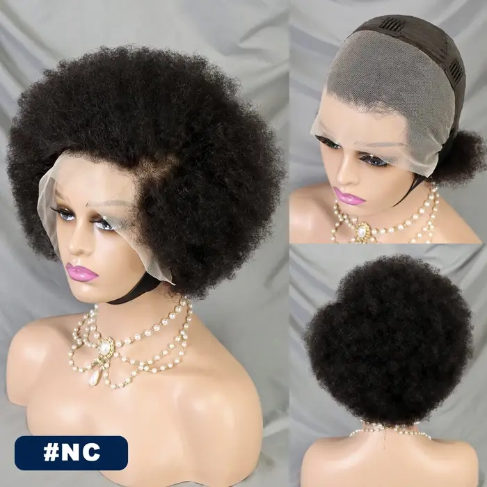 MALAIKA-Perruque Bob Lace Front Wig naturelle crépue bouclée, cheveux humains, afro, 13 age, sans co