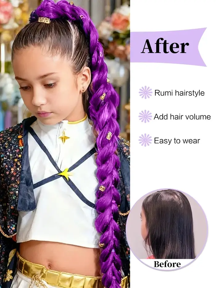 32 pouces tressé violet cheveux queue de cheval avec guirlandes perruque Super Extensions brillant