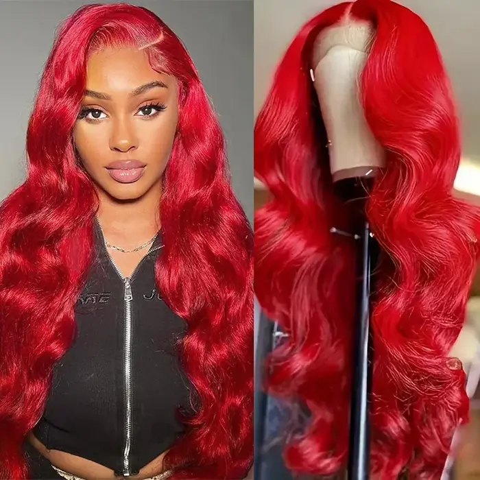 Perruque Brésilienne de Cheveux Naturels Ondulés, Rouge Chaud, 13x6 HD, 4x4, 5x5, pour Femme