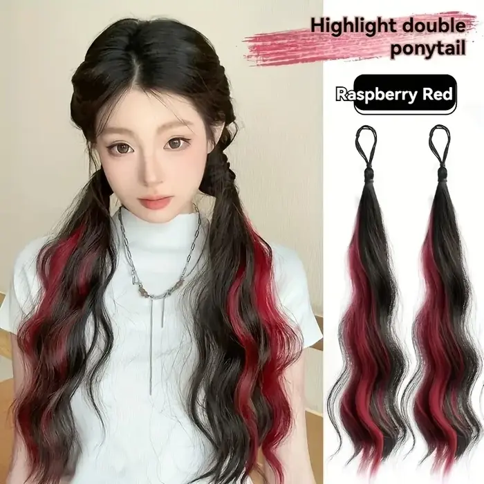 LUPU 2 pièces Extensions de queue de cheval cheveux longs-pièces de cheveux synthétiques avec bande 