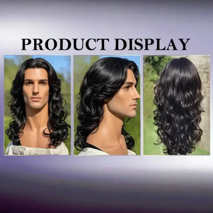 Perruque synthétique bouclée ample noire pour hommes – Look naturel