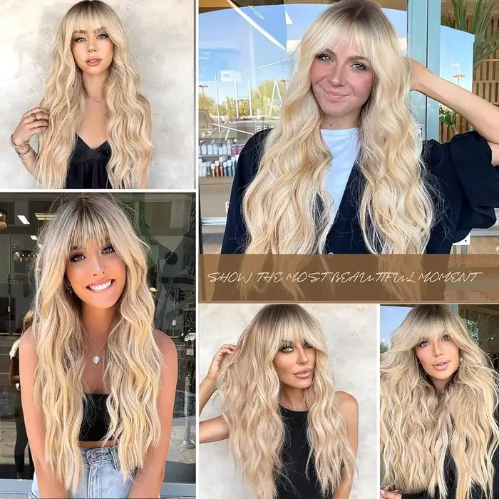 Perruques synthétiques longues blondes ombrées brunes