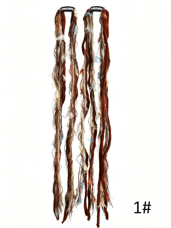 Extensions de cheveux tressées à la main colorées de 24 pouces, à clipser, en cheveux naturels, dreadlocks, accessoires de cheveux bohèmes