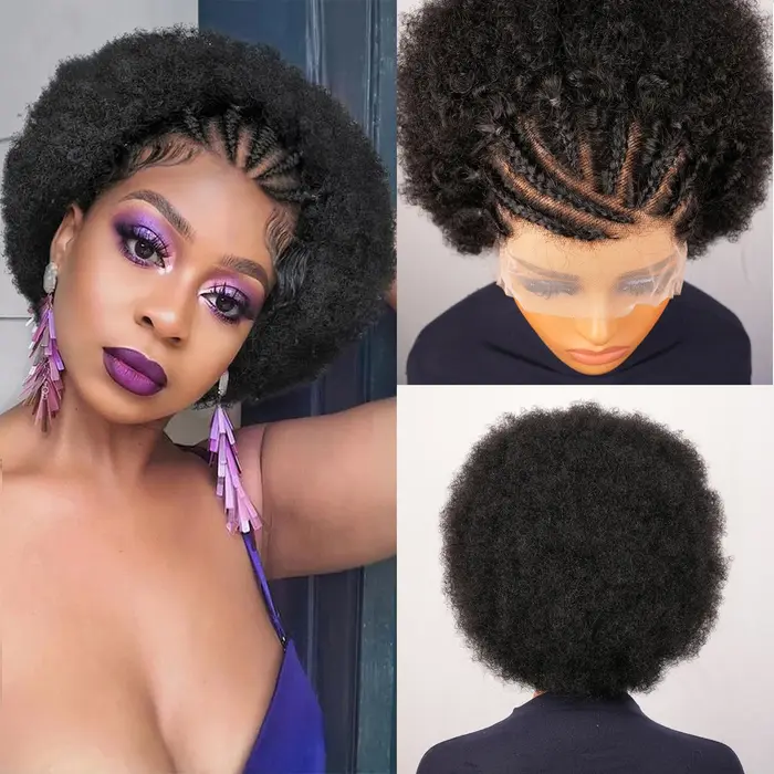 13x4 court Afro crépus bouclés Bob dentelle avant tressé perruques pour les femmes noires