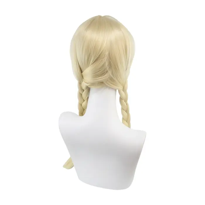 Perruque blonde à double tresse avec frange