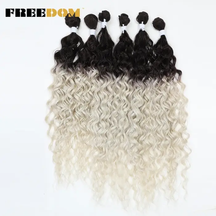 FREEDOM – Extensions capillaires synthétiques, cheveux bouclés, blonds ombrés, 24-28 pouces, 6 pièces/lot, résistants à la chaleur, pour femmes noires