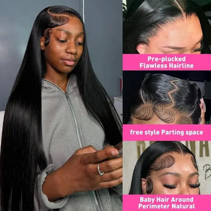 Perruque Lace Front Lisse 13x6, Perruque Frontale en Cheveux Humains 13x4 Densité 180, Perruque HD T