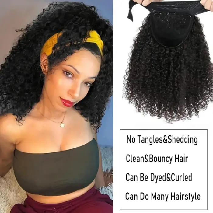 Perruque bandeau bouclée crépue en cheveux humains