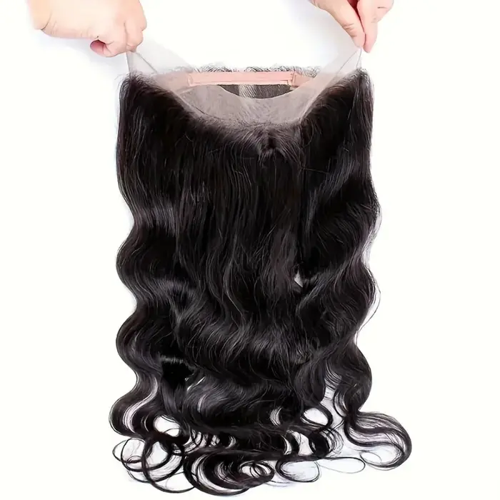 Perruque 360 Full Lace Frontal Body Wave en Cheveux Humains Péruviens, Couleur Naturelle, avec Sangl