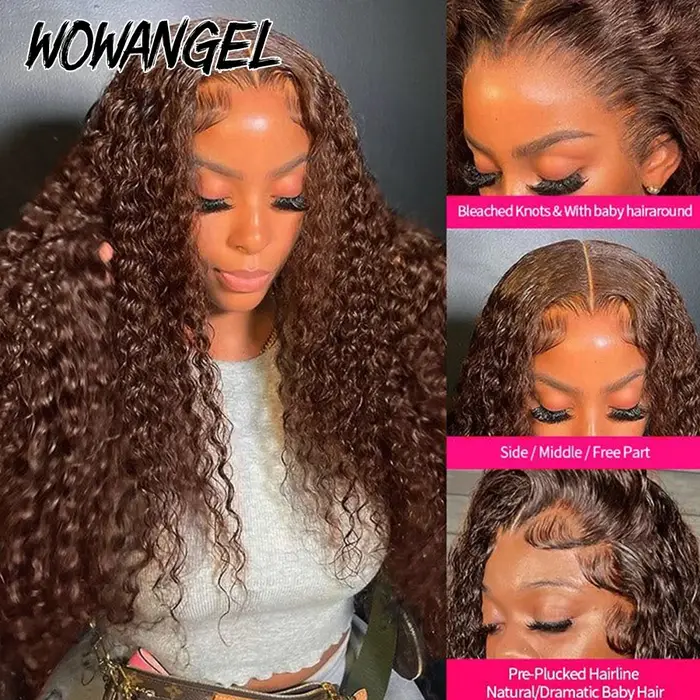 250% brun chocolat 13x6 HD Lace Front cheveux humains perruques 13x4 pleine frontale vague d'eau per