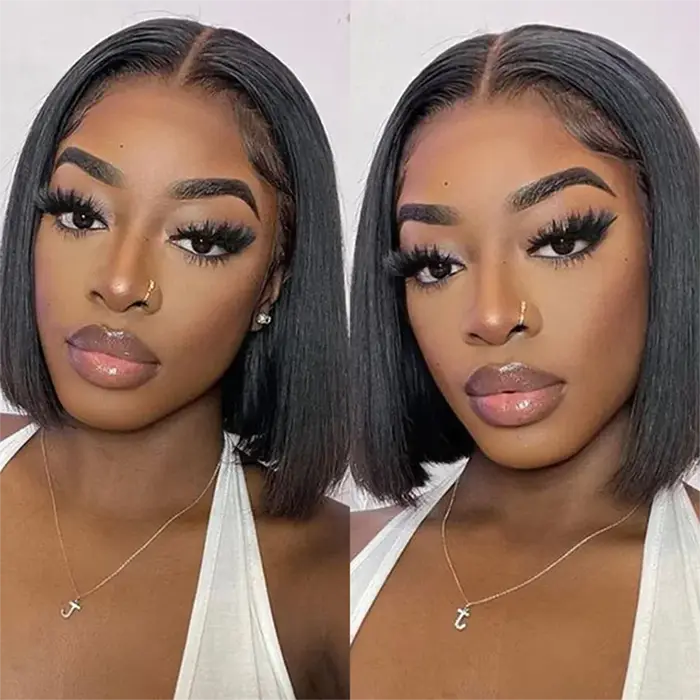 ISEE cheveux pré-décornés noeuds porter et aller court Bob cheveux perruque cheveux humains Transpar