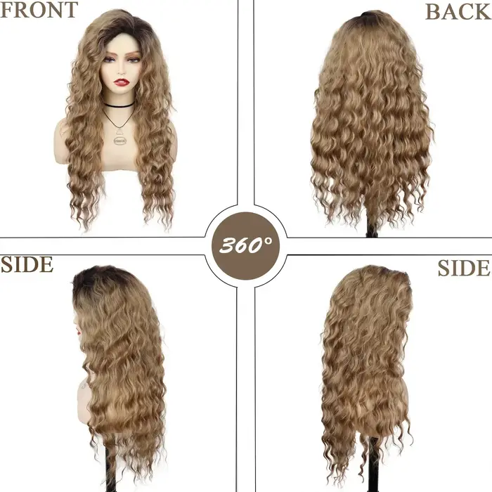 GNIMEGIL synthétique longue vague Cur perruques femme naturel marron perruque avec Clip partie libre côté frange 80s