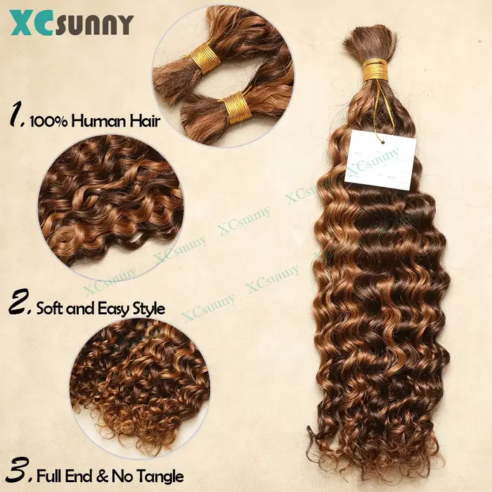 Couleur 4 30 cheveux humains en vrac pour tresser Extensions