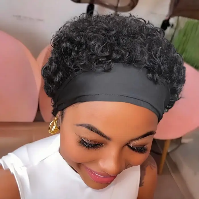 Perruque bandeau en cheveux humains bouclés