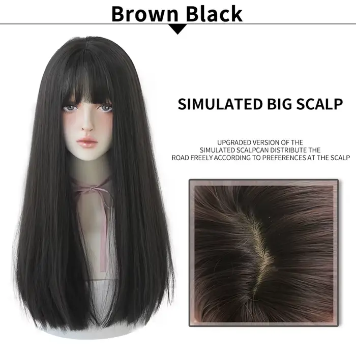 7JHHWIGS – perruques synthétiques longues et lisses marron clair avec frange pour femmes, résistante