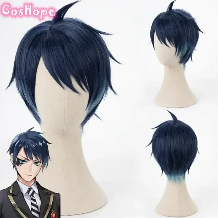 Deuce Spade-Perruque Cosplay Synthétique Courte Bleue pour Homme