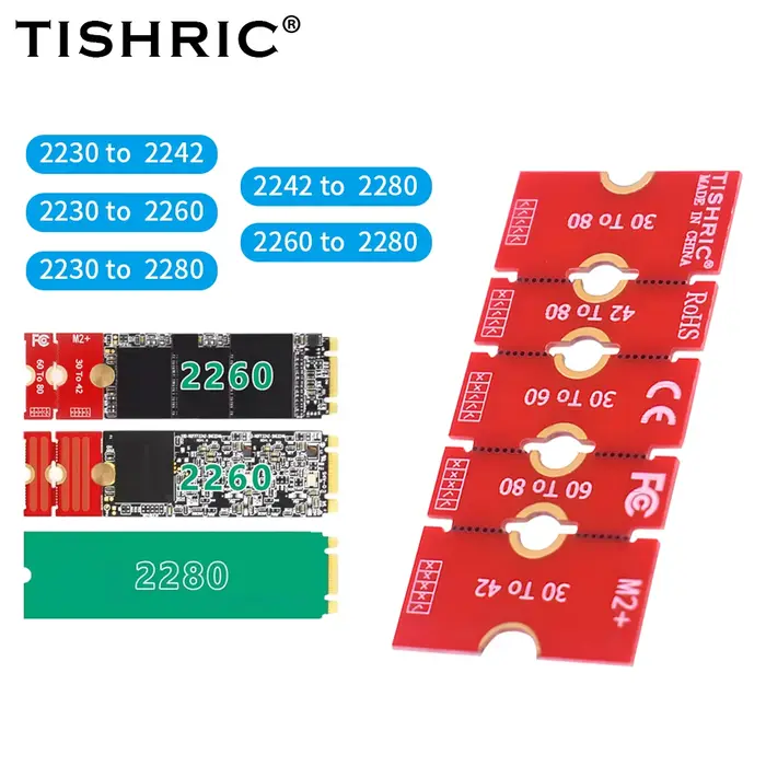 TISHRIC M.2 adaptateur d'extension SSD M2 disque SSD 2230 2242 2260 à 2280 support d'extension carte Riser transfert convertir