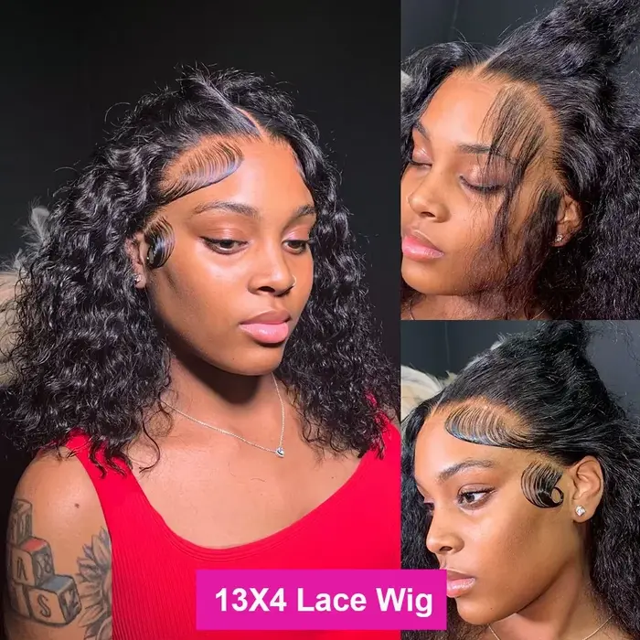 100% cheveux humains lâche vague profonde courte Bob perruques cheveux humains 13x4 Transparent dent