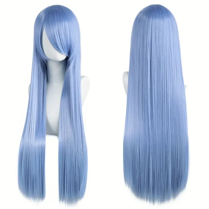 Perruques de Cosplay synthétiques blanches violettes de 80cm de Long
