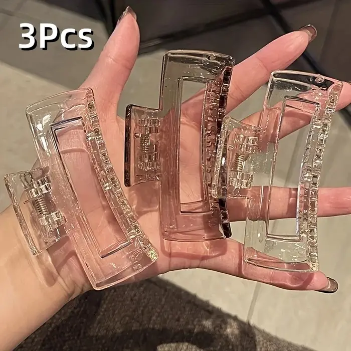 Grands pinces à cheveux élégantes pour femmes, 3 pièces, transparentes, rectangulaires, en forme de 