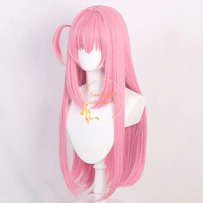 Haute qualité 80 cm Gotou Hitori Cosplay perruque Anime Cosplay rose cuir chevelu cheveux résistant à la chaleur perruques synthétiques en Stock + bonnet de perruque