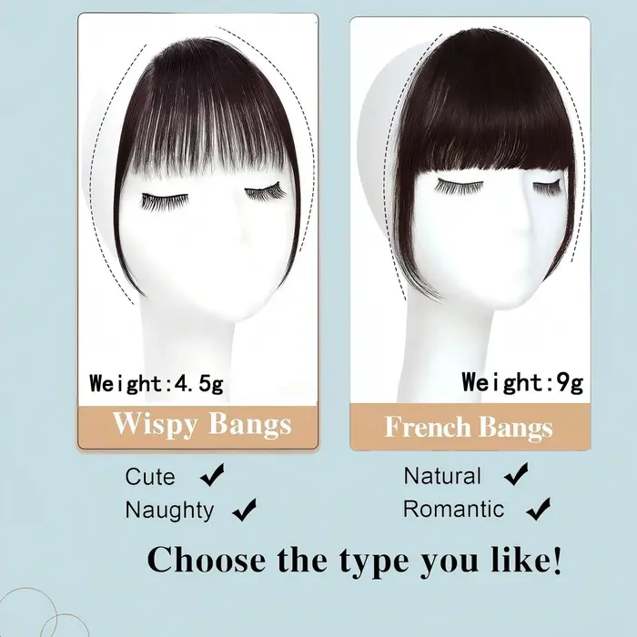 Franges françaises à clipser en cheveux humains avec tempes pour femmes