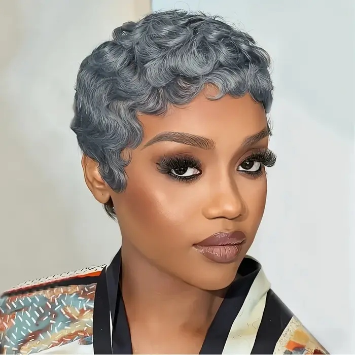 Perruque de cheveux humains de couleur grise