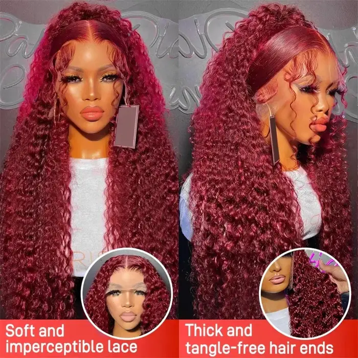 99J bordeaux 13x6 hd dentelle frontale perruque vague d'eau bouclés 13x4 rouge Remy cheveux humains 