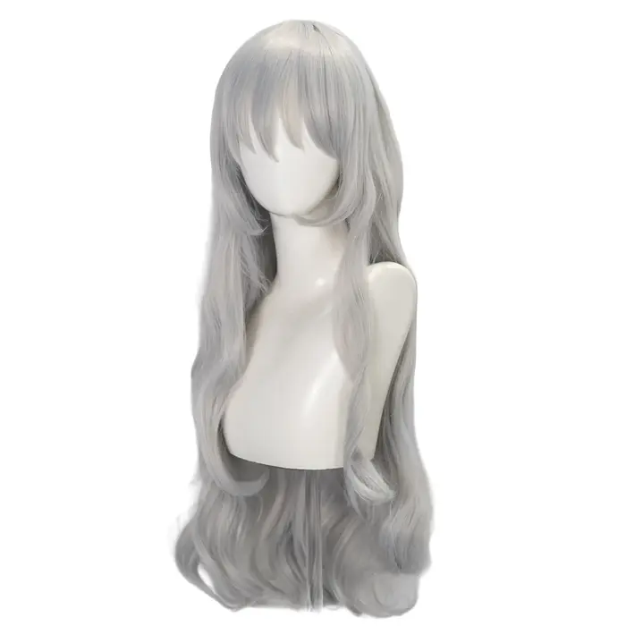Argalia Cosplay perruque 77 cm Anime fille argent longue bandeau bouclé avec frange perruques synthétiques Halloween fête Costume accessoires