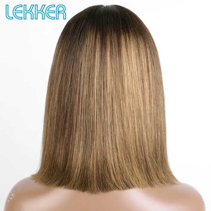 Lekker mettre en évidence brun court droit Bob 13x1 T partie dentelle avant 100% perruques de cheveu