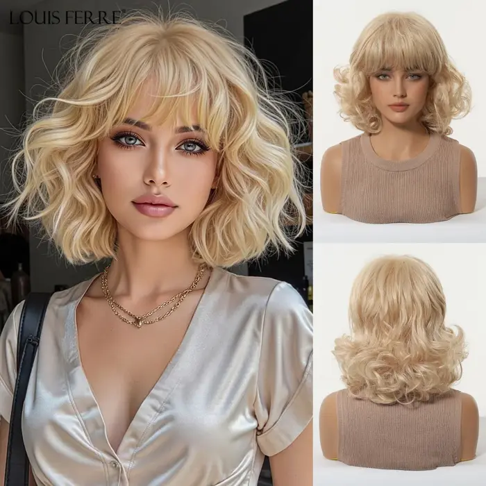 LOUIS FERRE – perruques synthétiques courtes bouclées blondes naturelles, faux cheveux naturels à us