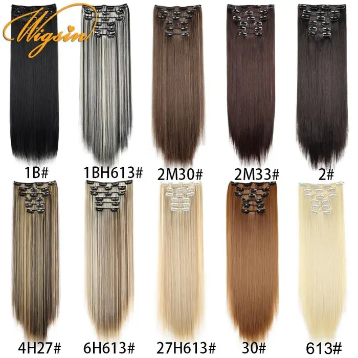 WIGSIN synthétique 6 pièces/ensemble 24 pouces Extensions de cheveux longs raides Clip-in résistant