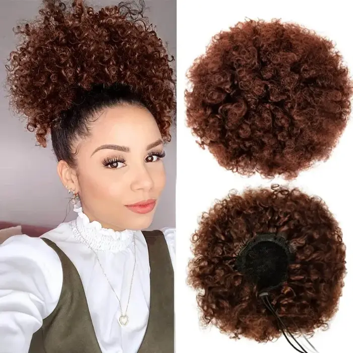 Chignon Afro Puff 8 pouces | Queue de cheval crépue bouclée avec cordon de serrage pour femme | Extension de cheveux