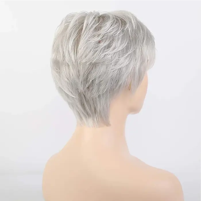 HAIRJOY – perruques synthétiques courtes grises pour femmes blanches