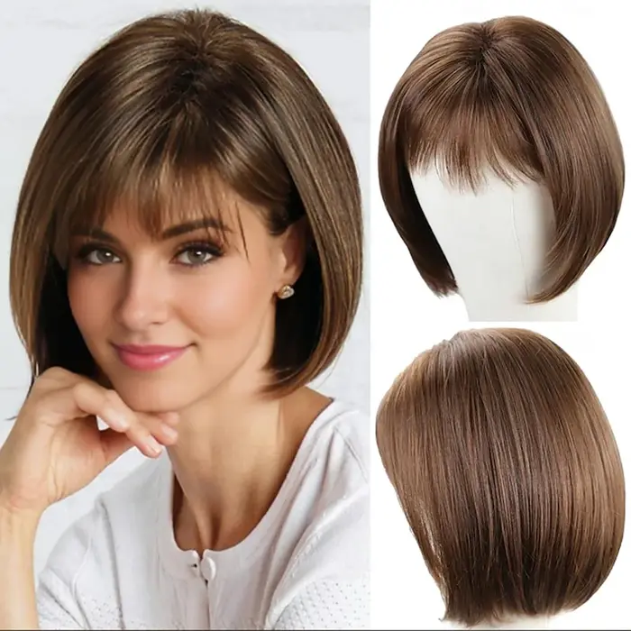 HAIRJOY – perruque Bob synthétique courte brune avec frange pour femmes