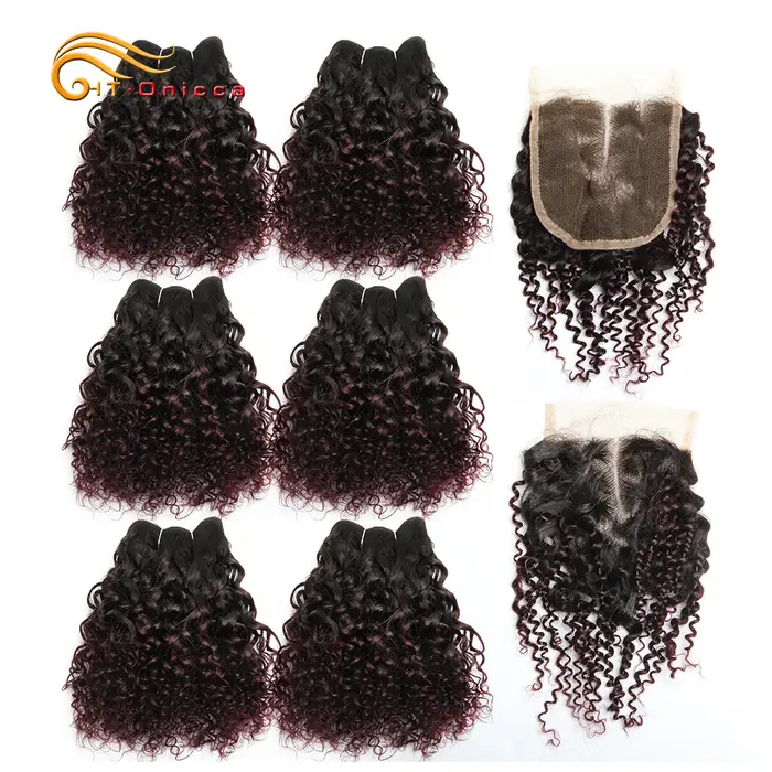 Cheveux brésiliens Jerry Curl paquets avec fermeture bouclés
