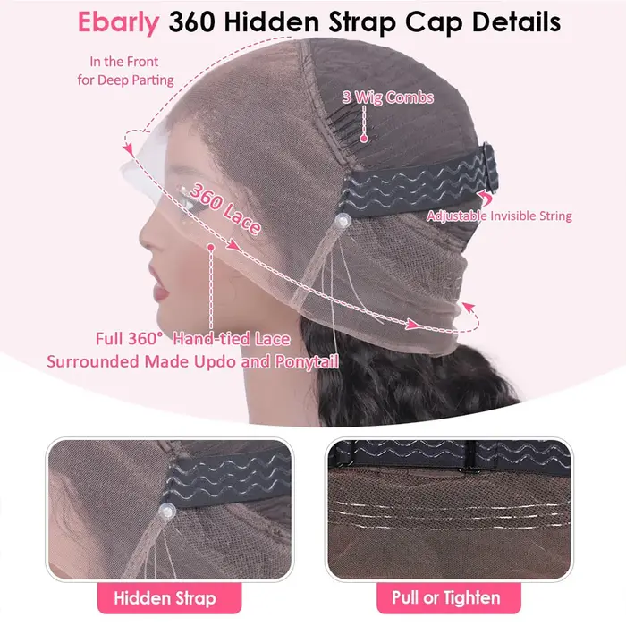 Invisi sangle HD 360 pleine perruque de dentelle cheveux humains 250 densité prédécoupé 360