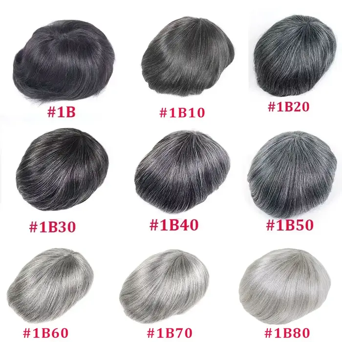 0,08-0,10 mm toupet en PU pleine peau pour hommes perruques de cheveux humains à boucle en V pour ho